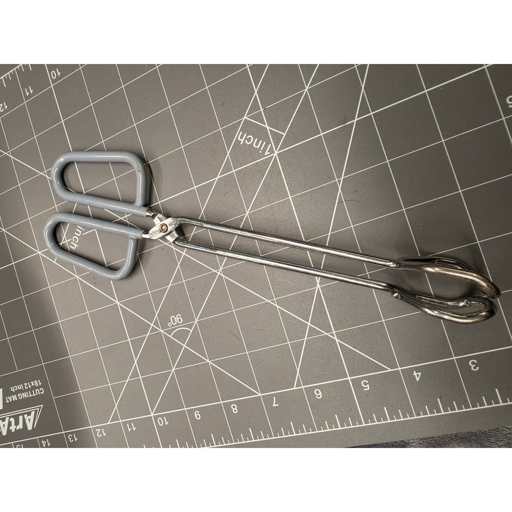 Vintage Scissor Style Kitchen Tongs Chrome Metal Grey Coated Handles 11.5 Inch